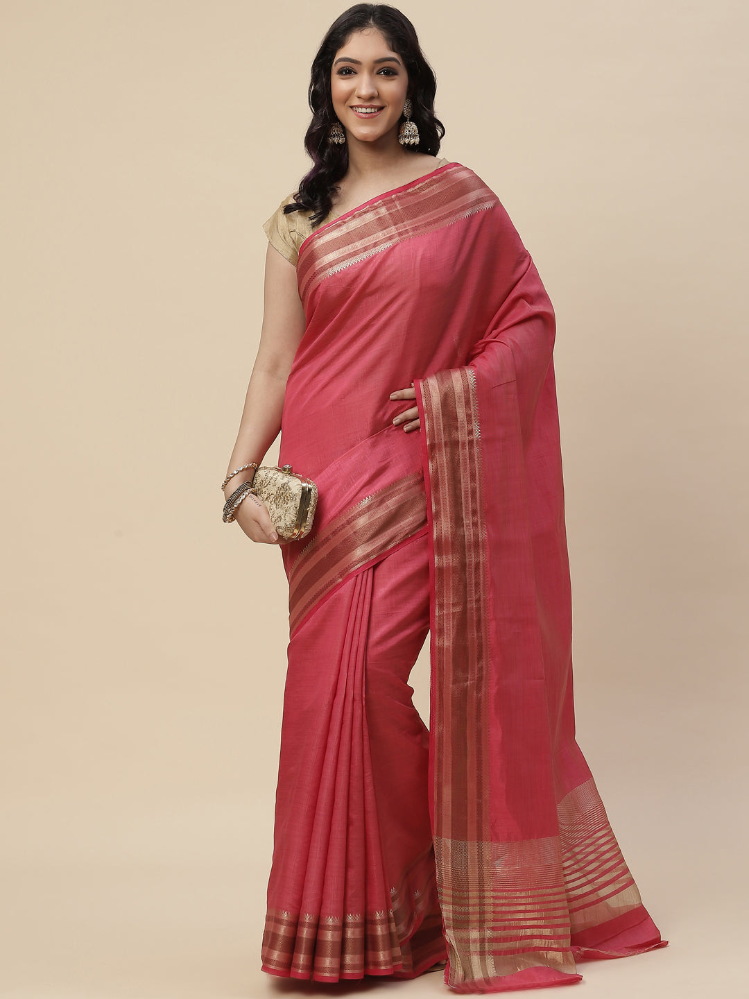 Plain Zari Border Handloom Woven Saree