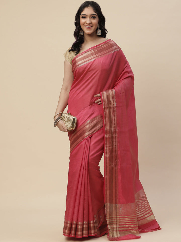 Plain Zari Border Handloom Woven Saree