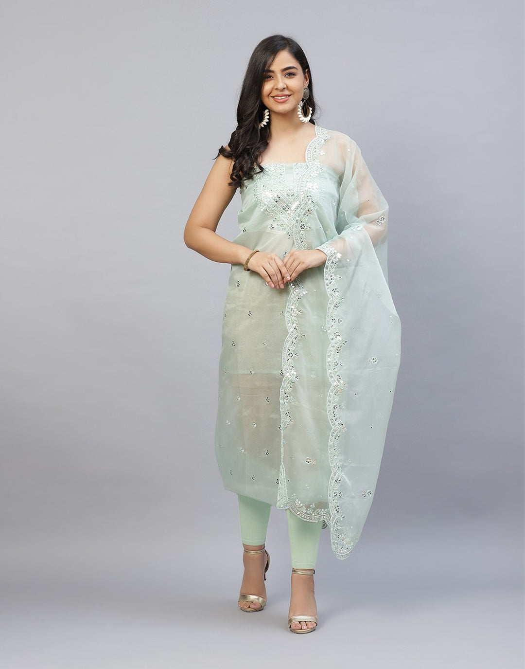 Embroidered Organza Kora Suit Piece