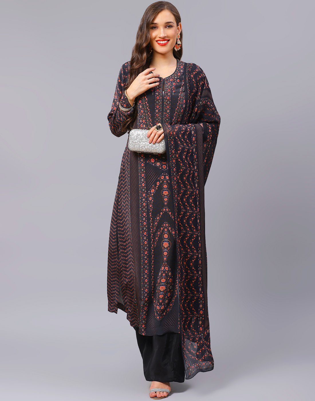 Black Digital Printed Salwar Kameez Stitched Suit