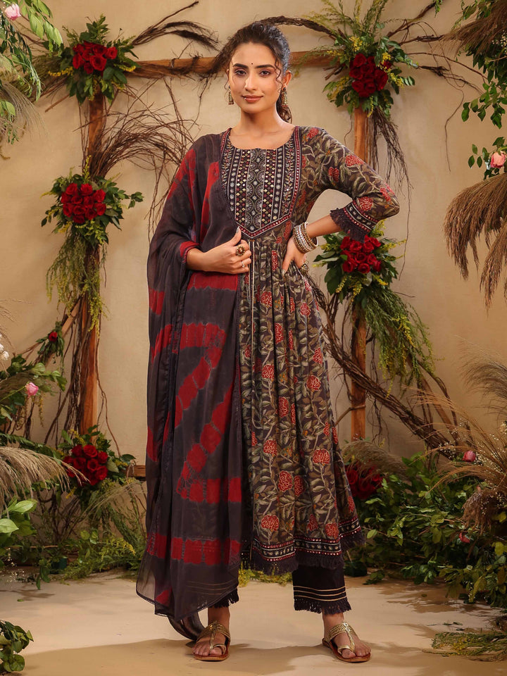 Floral Printed Muslin Kurta With Palazzo &amp; dupatta