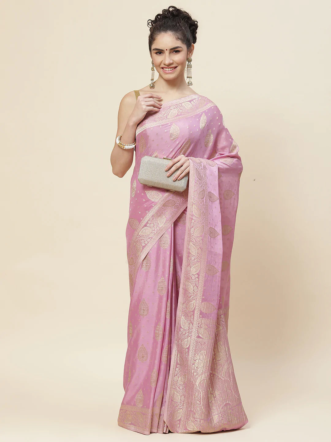 Zari Booti Crepe Plain Saree