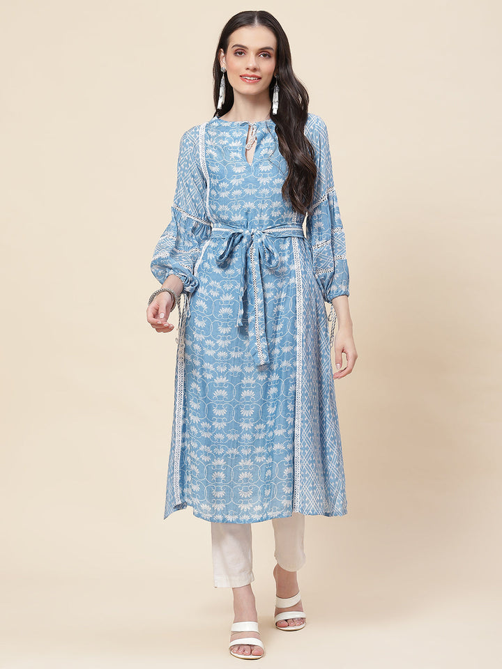 Floral Printed Muslin Kurta