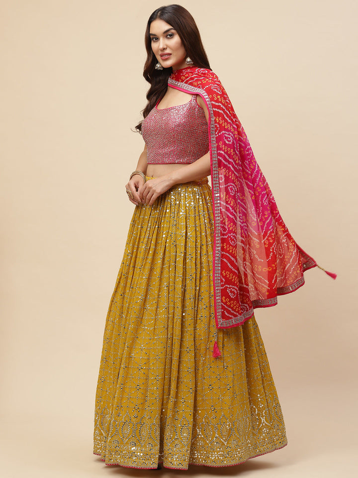 Sequin Embroidered Georgette Choli With Lehenga &amp; Dupatta