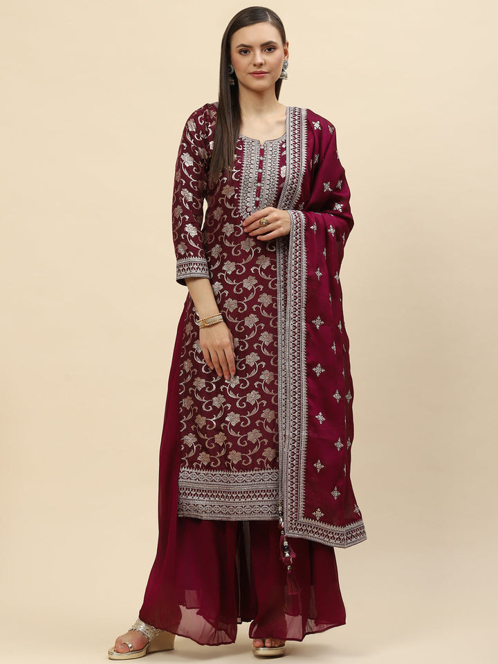 Zari Jaal Handloom Kurta With Palazzo &amp; Dupatta