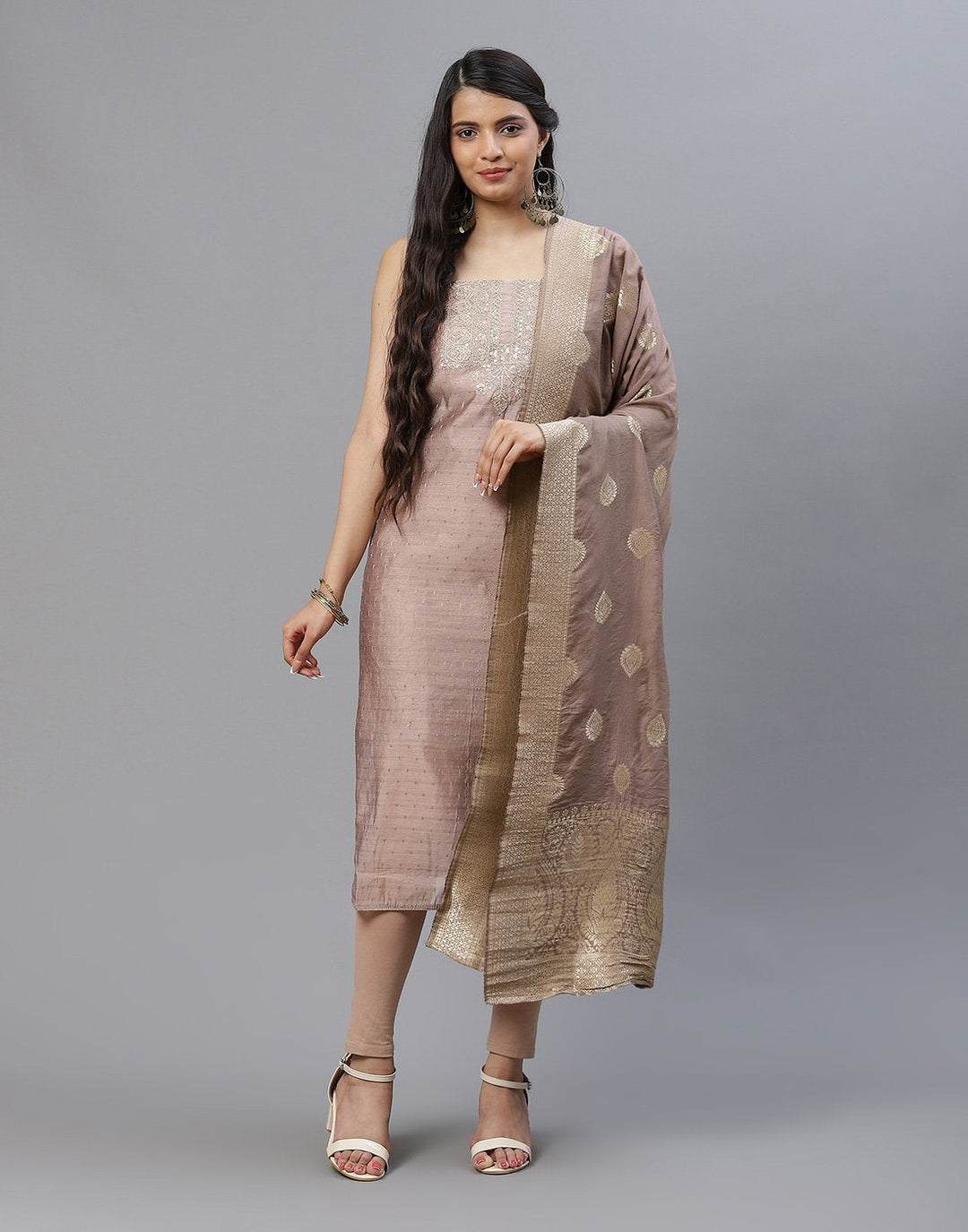 Embroidered Chanderi Suit Piece With Chanderi Banarasi Dupatta