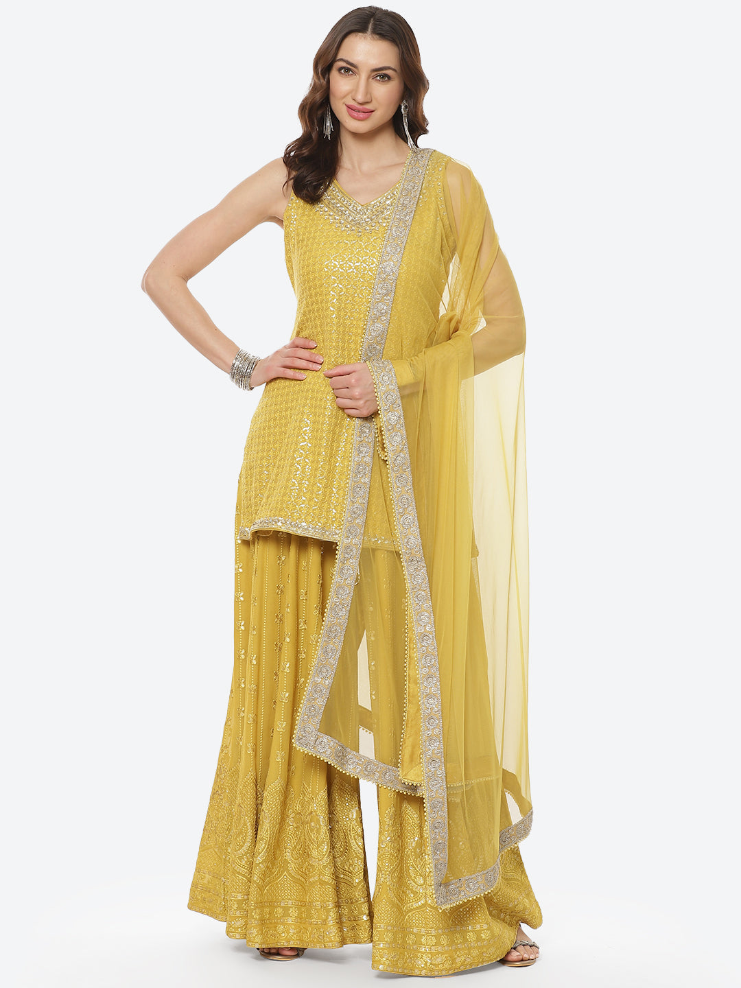 Resham Jaal Georgette Stitched Salwar Kameez With Net Dupatta