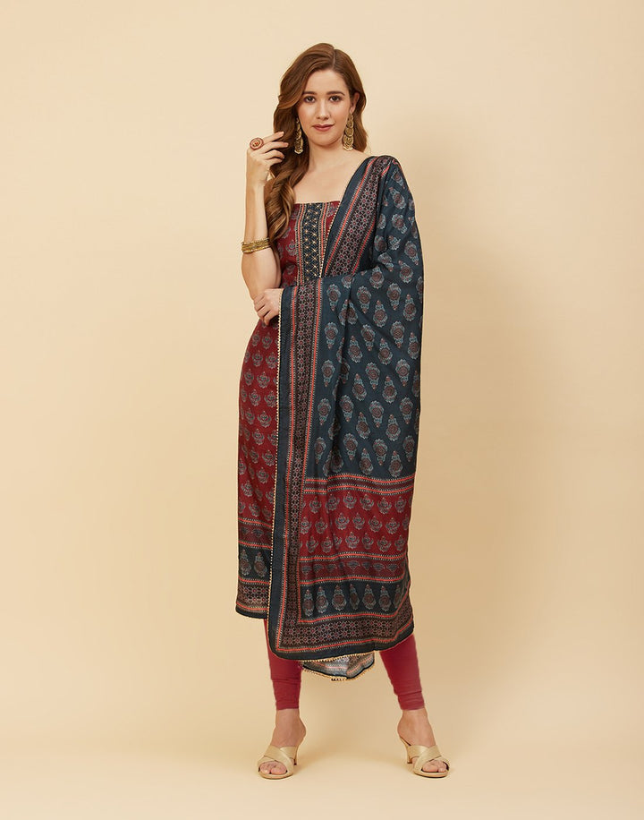 Printed Art Handloom Dupion Suit Piece