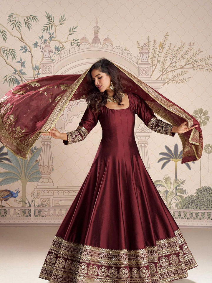 Embroidered Art Silk Kurta With Pant &amp; Dupatta
