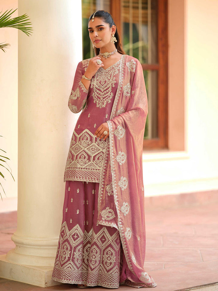 Embroidered Tora Silk Kurti With Gharara &amp; Dupatta
