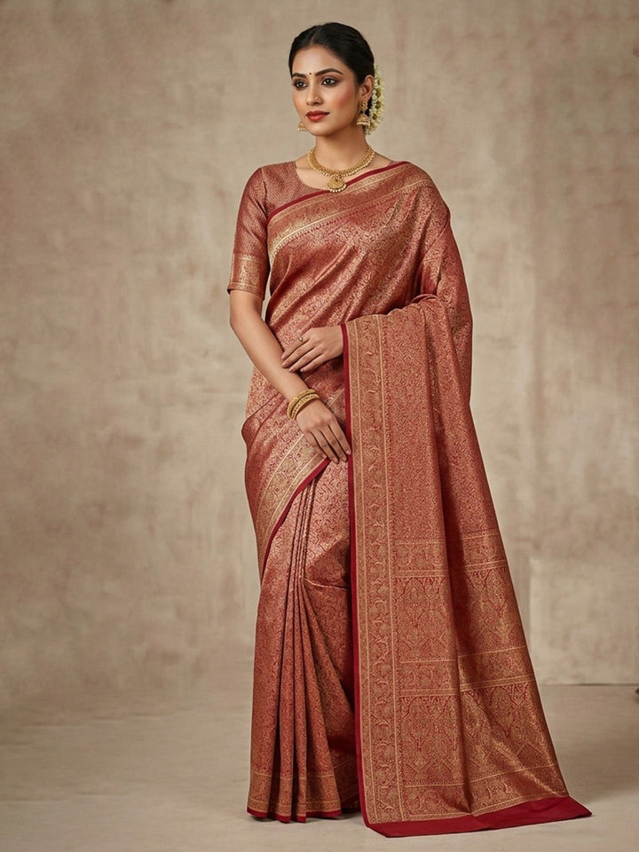 Maroon Woven Design Satan Resham Banarasi Saree