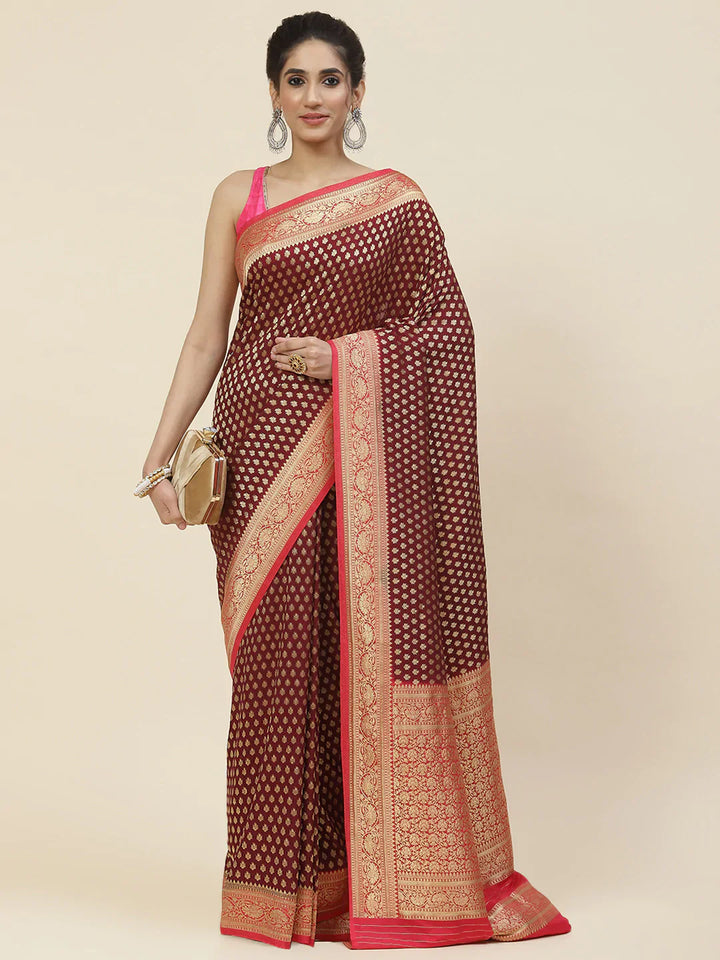 Zari Booti Crepe Plain Saree