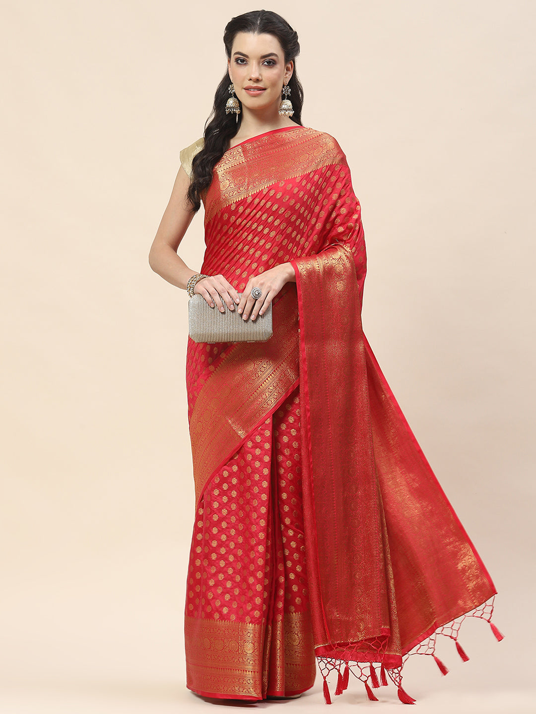 Zari Border Booti Woven Handloom Saree
