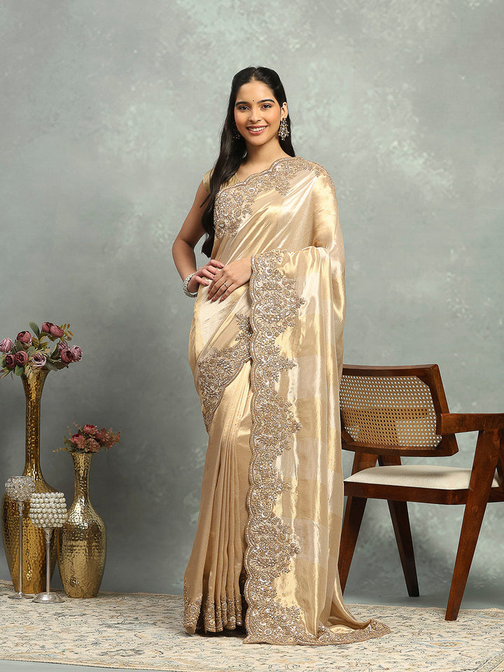 Zari Jaal &amp; Sequin Embroidered Banarasi Saree