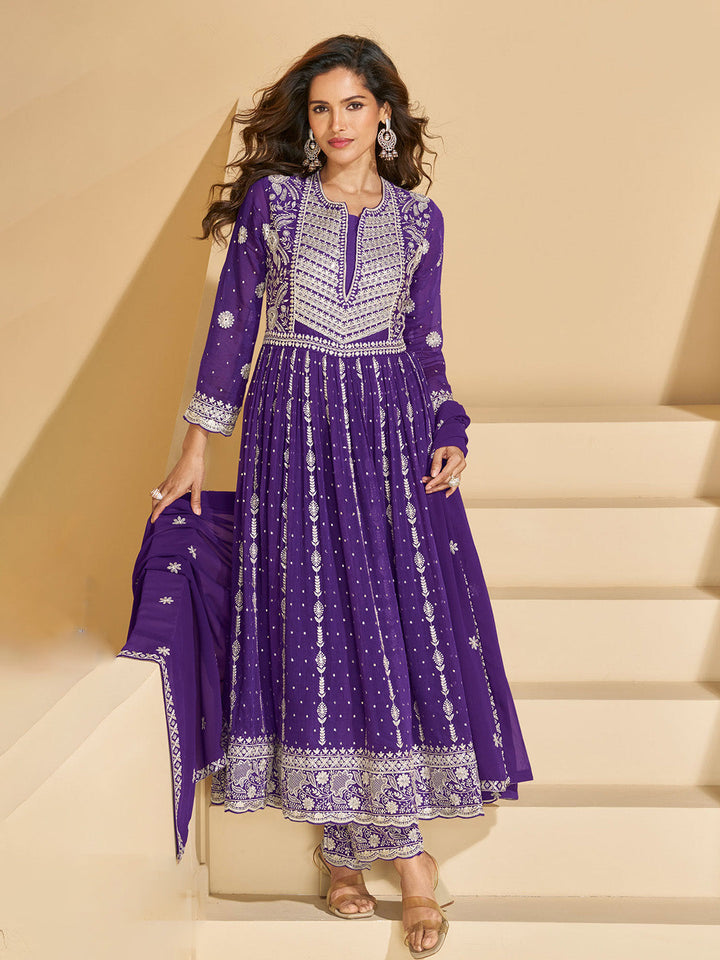 Embroidered Georgette Kurta With Pant &amp; Dupatta