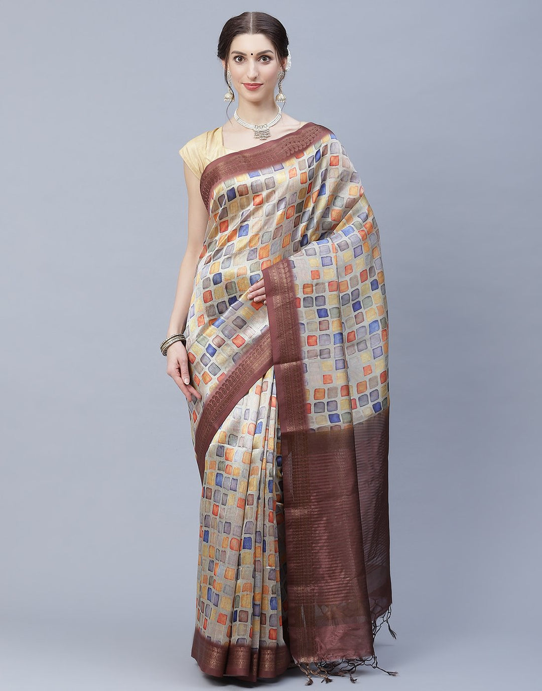 Beautiful  Multi Colored  Printed Cotton Chanderi Saree