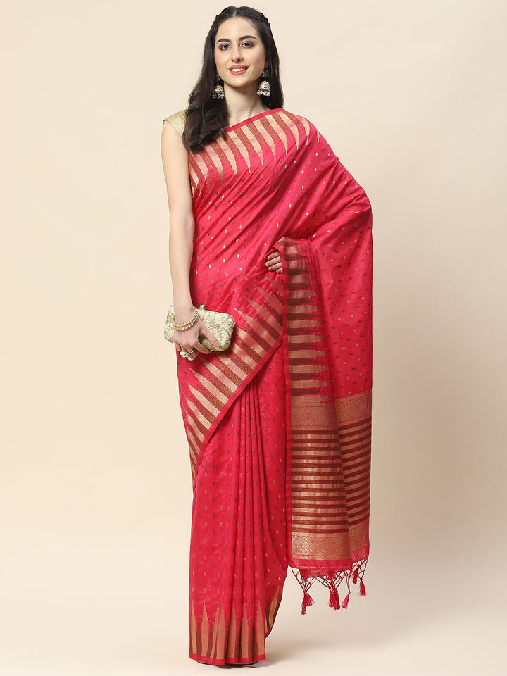 Zari Border Booti Woven Handloom Saree