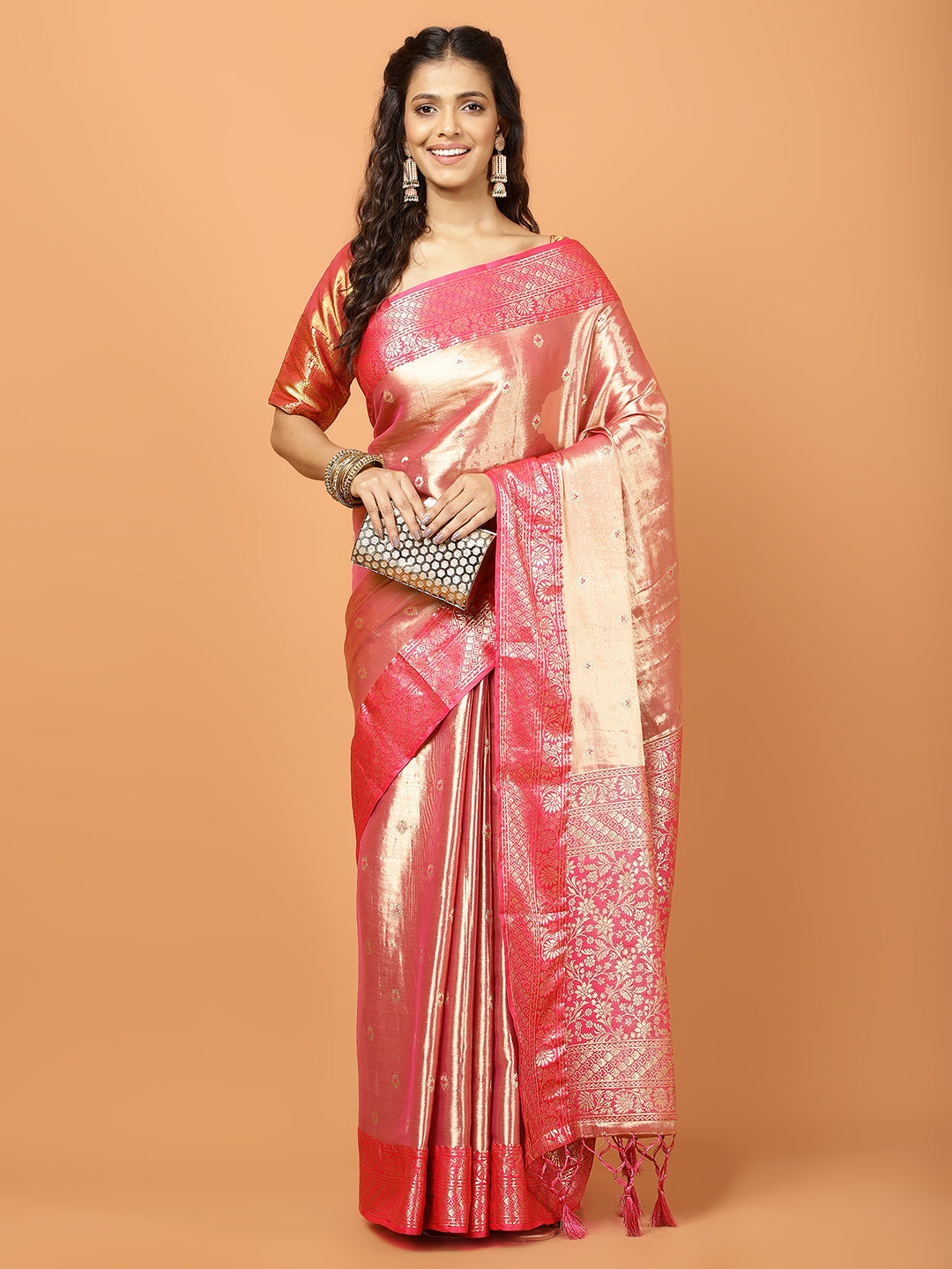 Plain Zari Border Banarasi Woven Saree