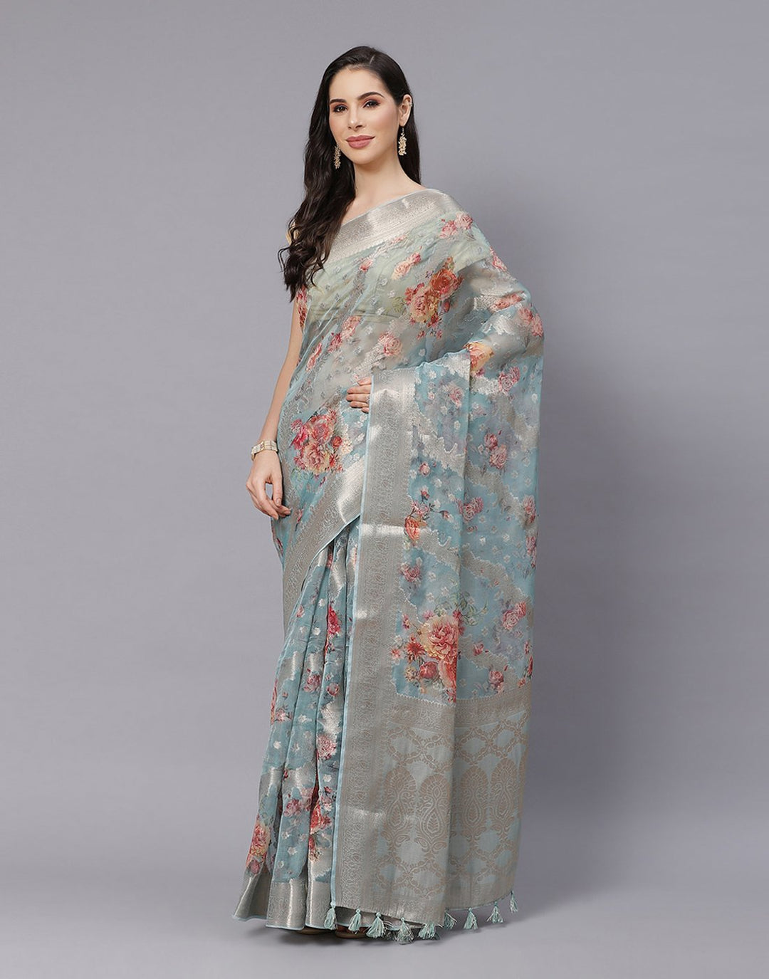 Digital Floral Printed Organza Saree