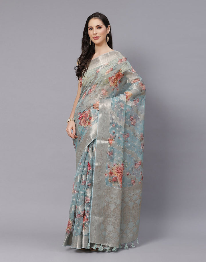 Digital Floral Printed Organza Saree