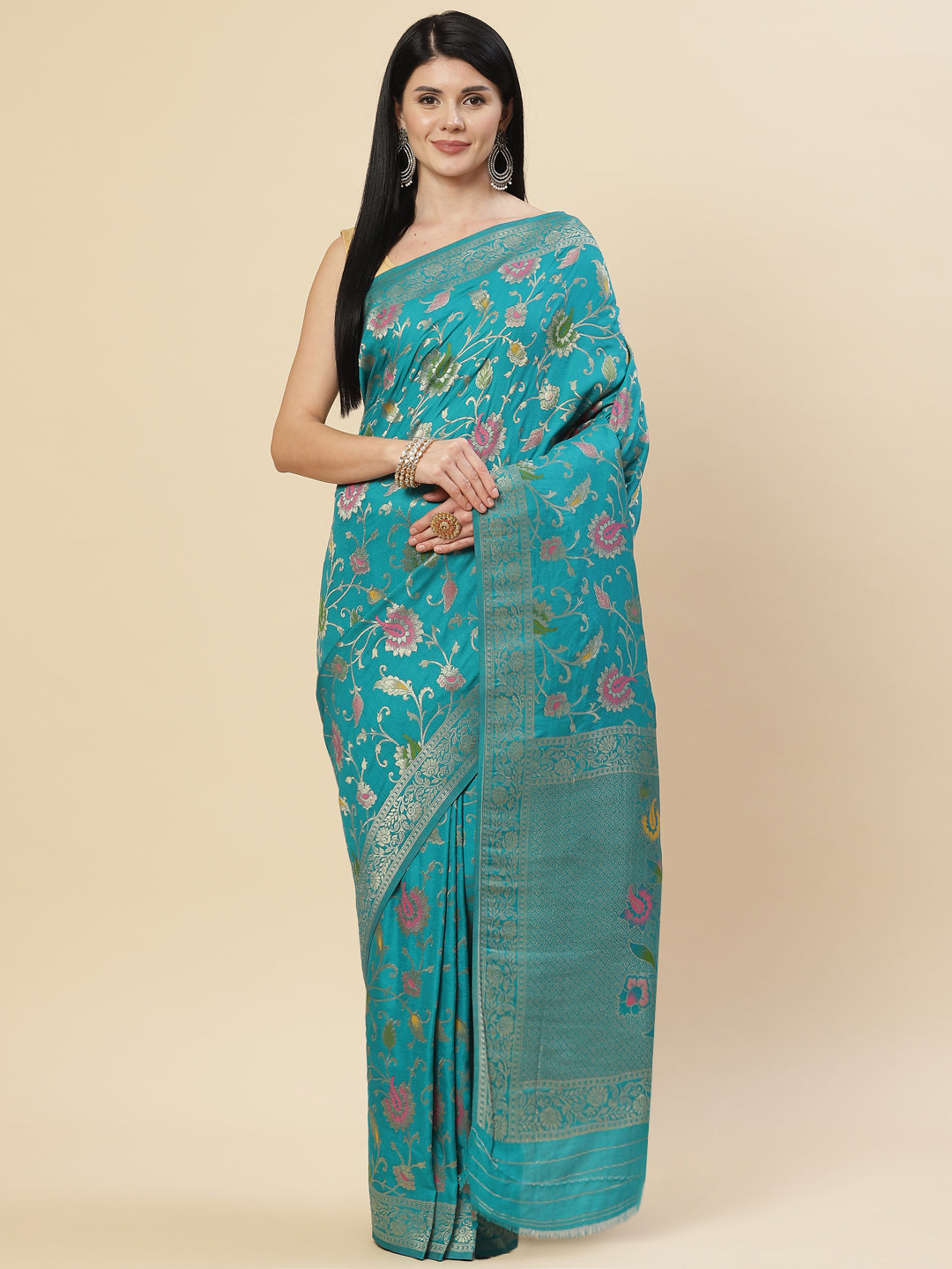 Floral Zari Jaal Handloom Woven Saree