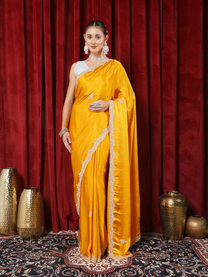 Stone &amp; Sequn Embroidered Chinon Saree