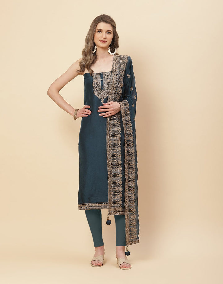 Embroidered Art Handloom Dupion Suit Piece with Chanderi Dupatta