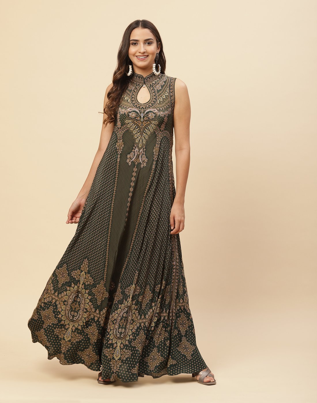Digital Printed Crepe Gown