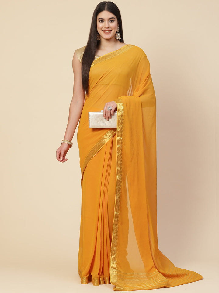 Plain Zari Border Chiffon Saree