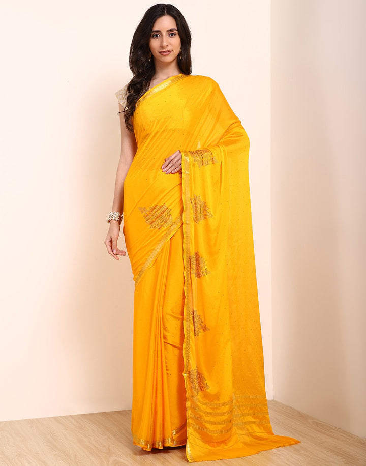 Yellow Art Crepe Saree