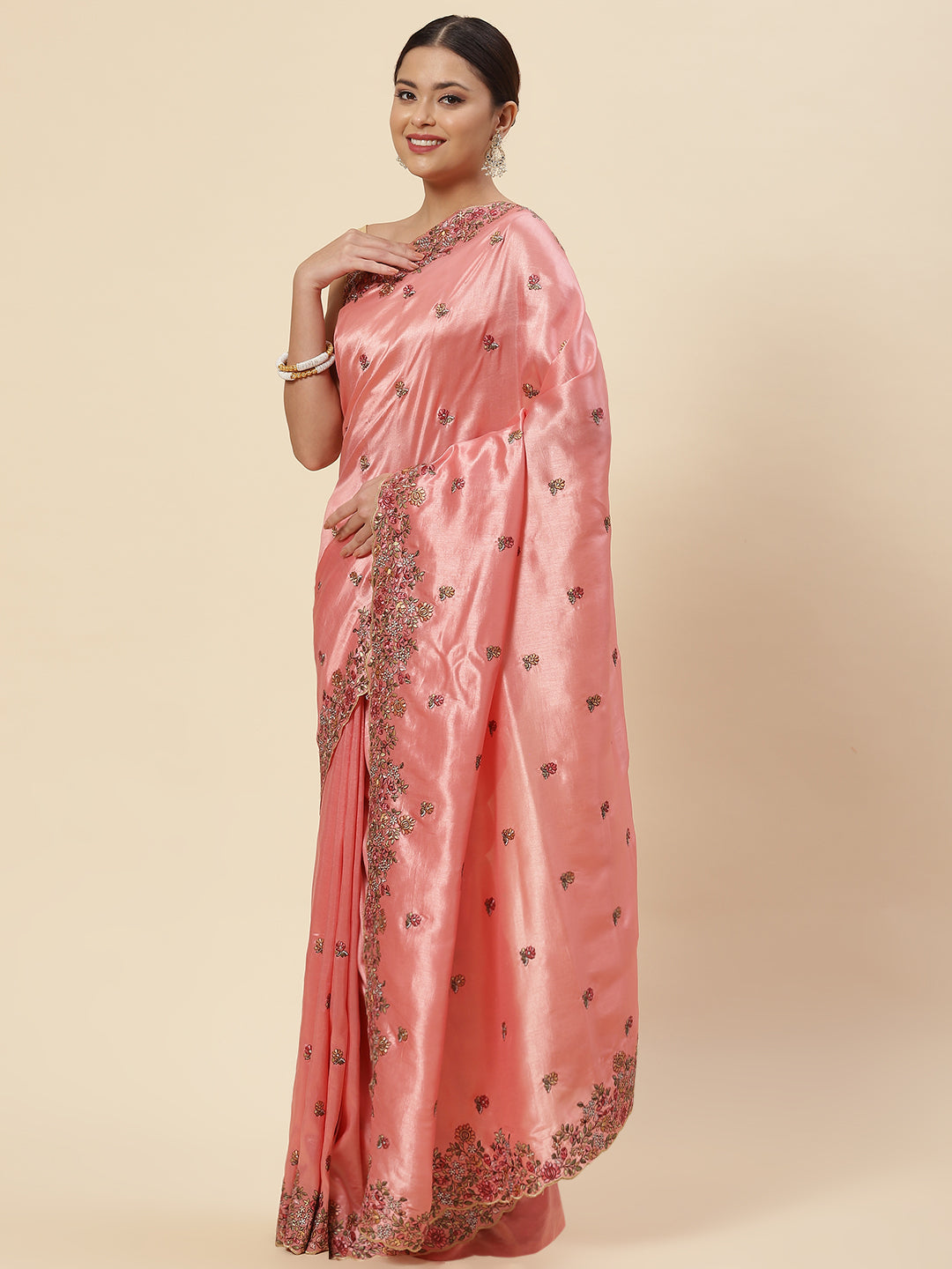 Floral Resham Booti Crepe Saree