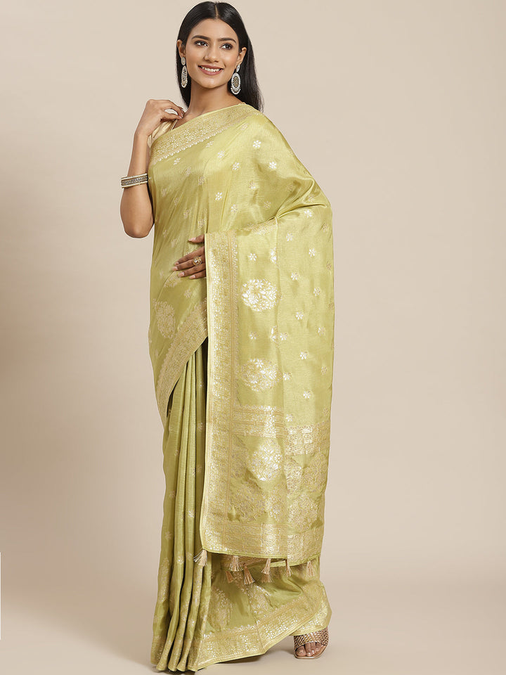 Zari Border Booti Banarasi Woven Saree