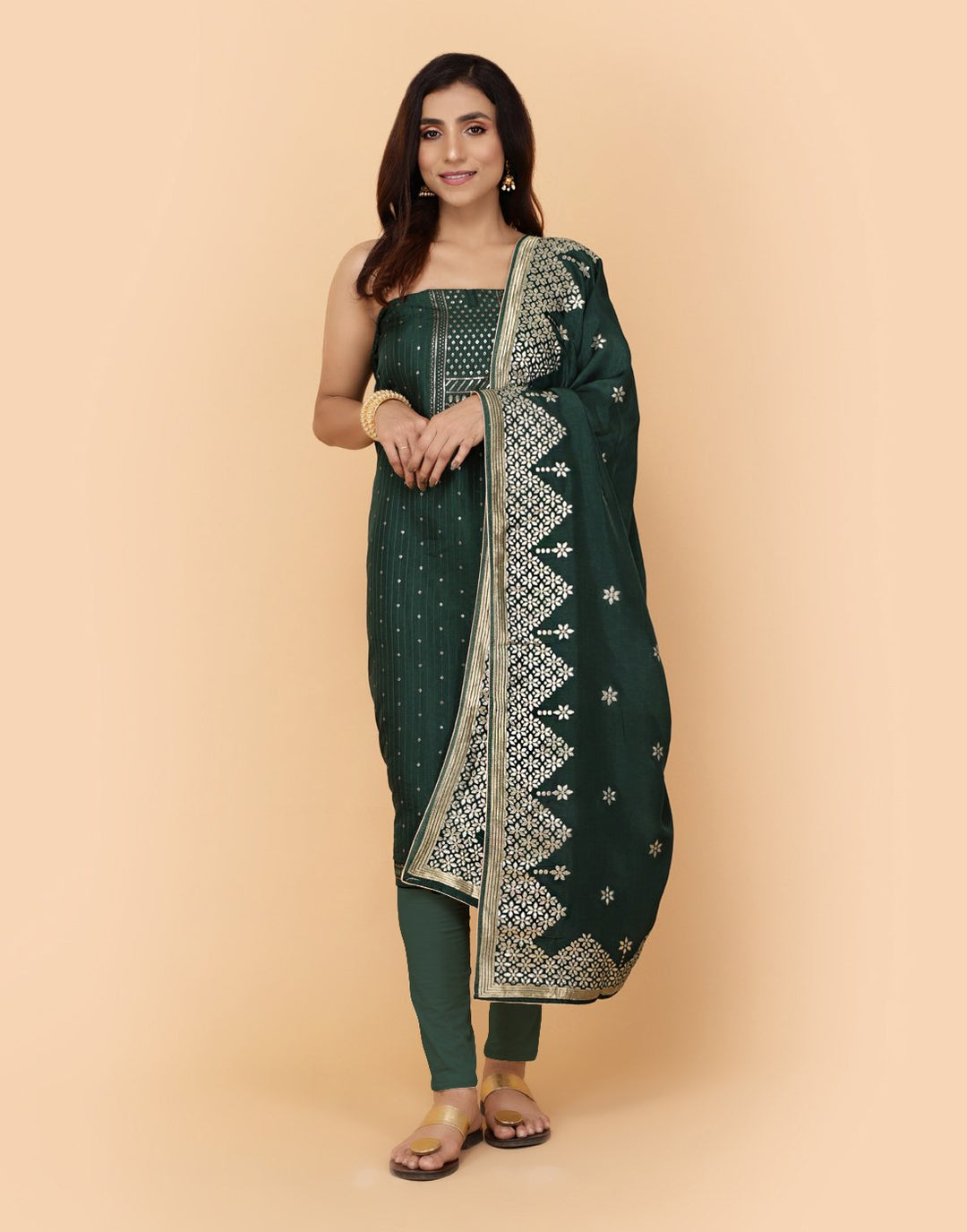 Embroidered Chanderi Art Handloom Dupion Suit Piece