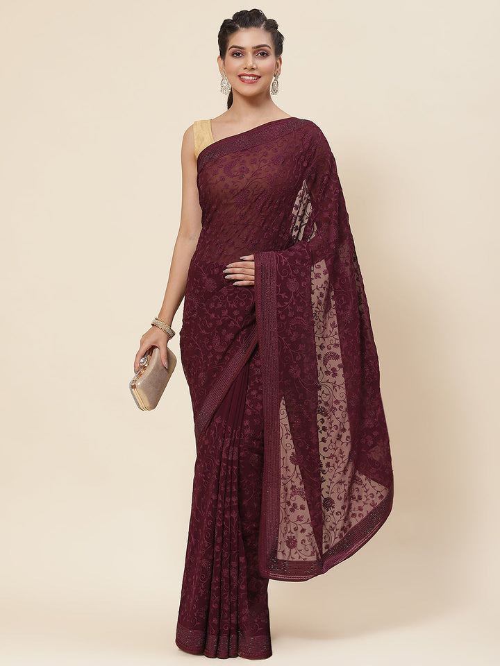 Floral Embroidered Georgette Saree