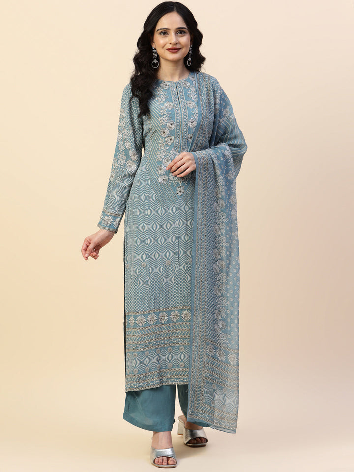 Digital Printed Crepe Kurta With Palazzo &amp; Dupatta