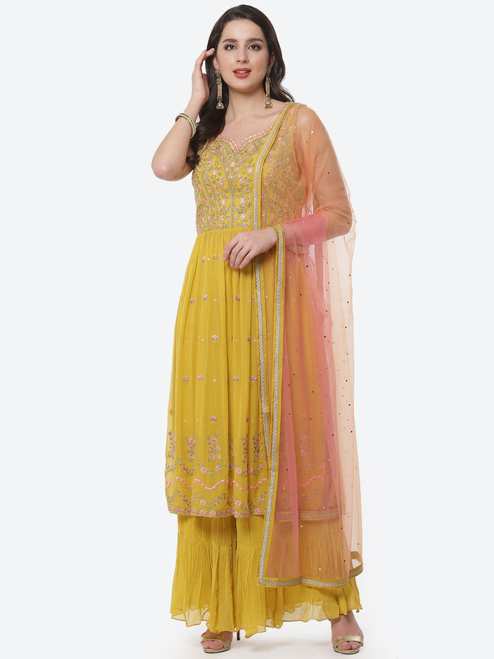 Resham Booti Georgette Stitched Anarkali Salwar Kameez With Net Dupatta