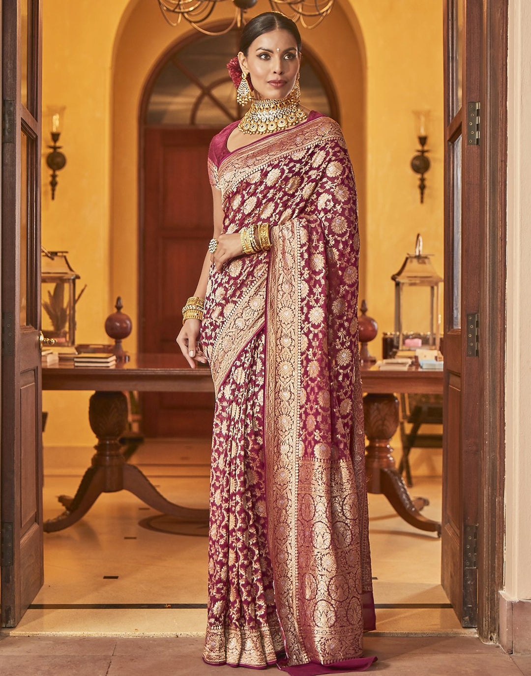 Wine Banarasi Kaddi Saree
