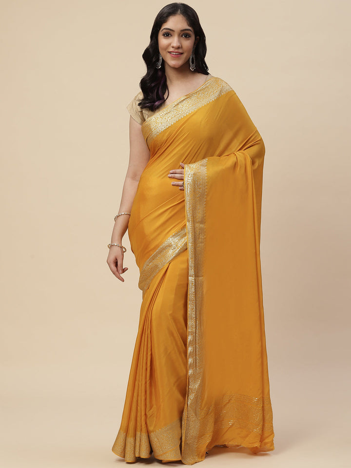 Zari Border Crepe Plain Saree