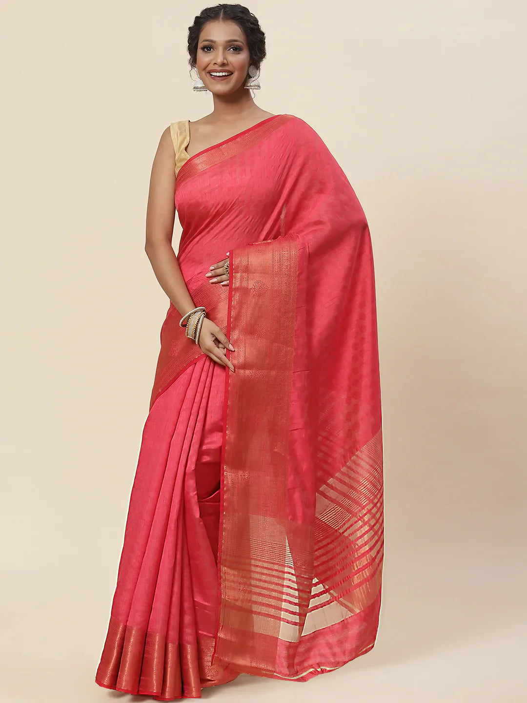 Plain Zari Border Handloom Woven Saree