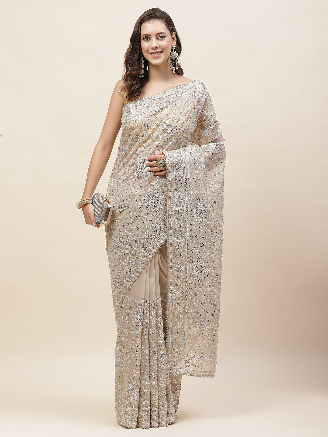 Resham Jaal Embroidery Organza Saree