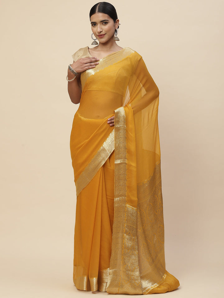 Zari Border Chiffon Plain Saree