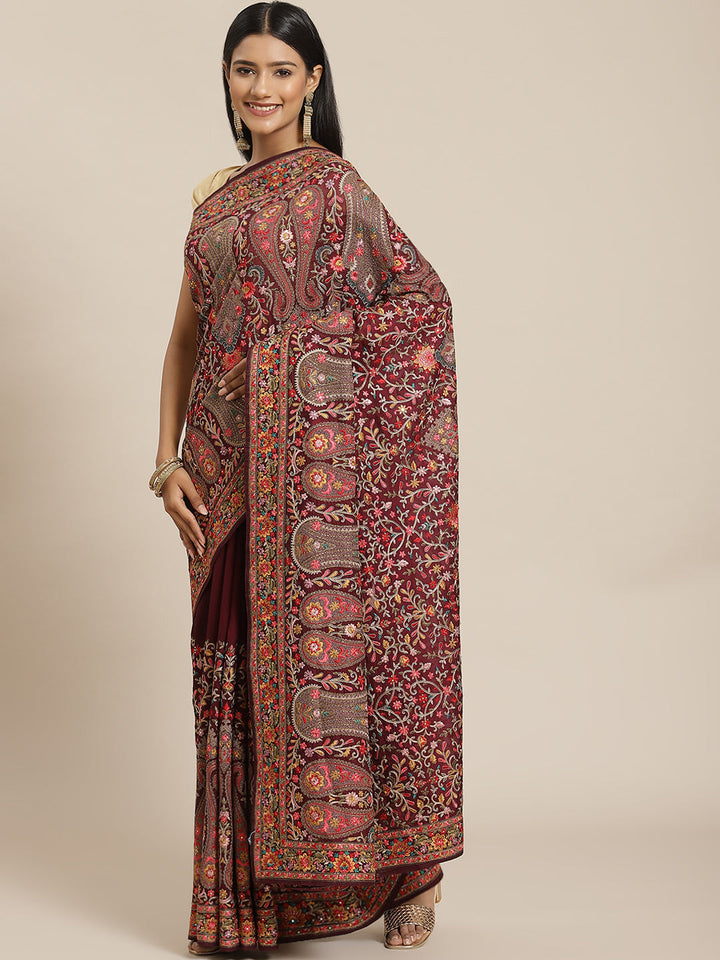 Resham Jaal Crepe Embroidered Saree