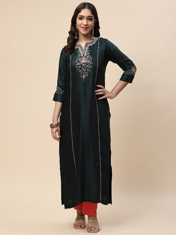 Neck Embroidered Satin Kurta