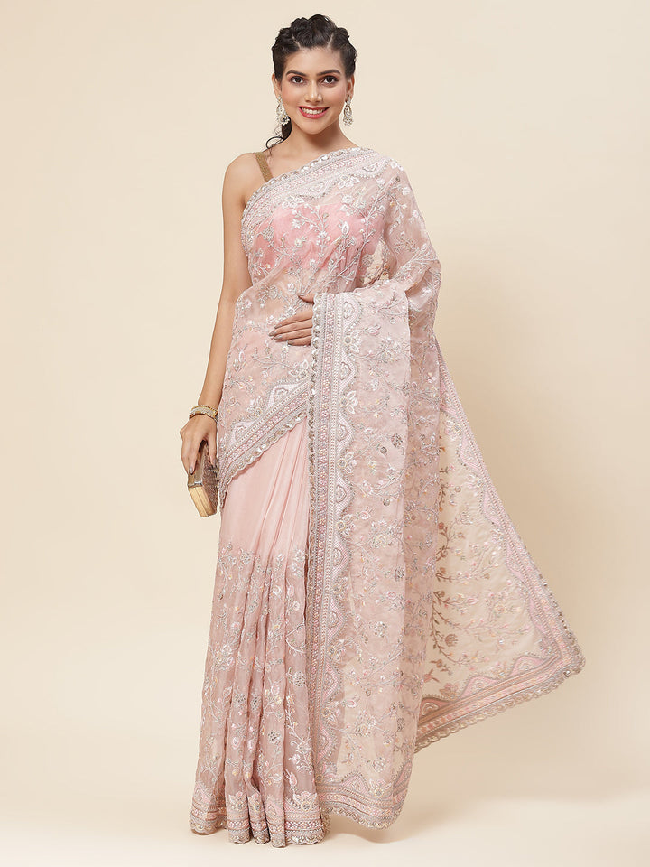Resham Jaal Embroidered Organza Saree