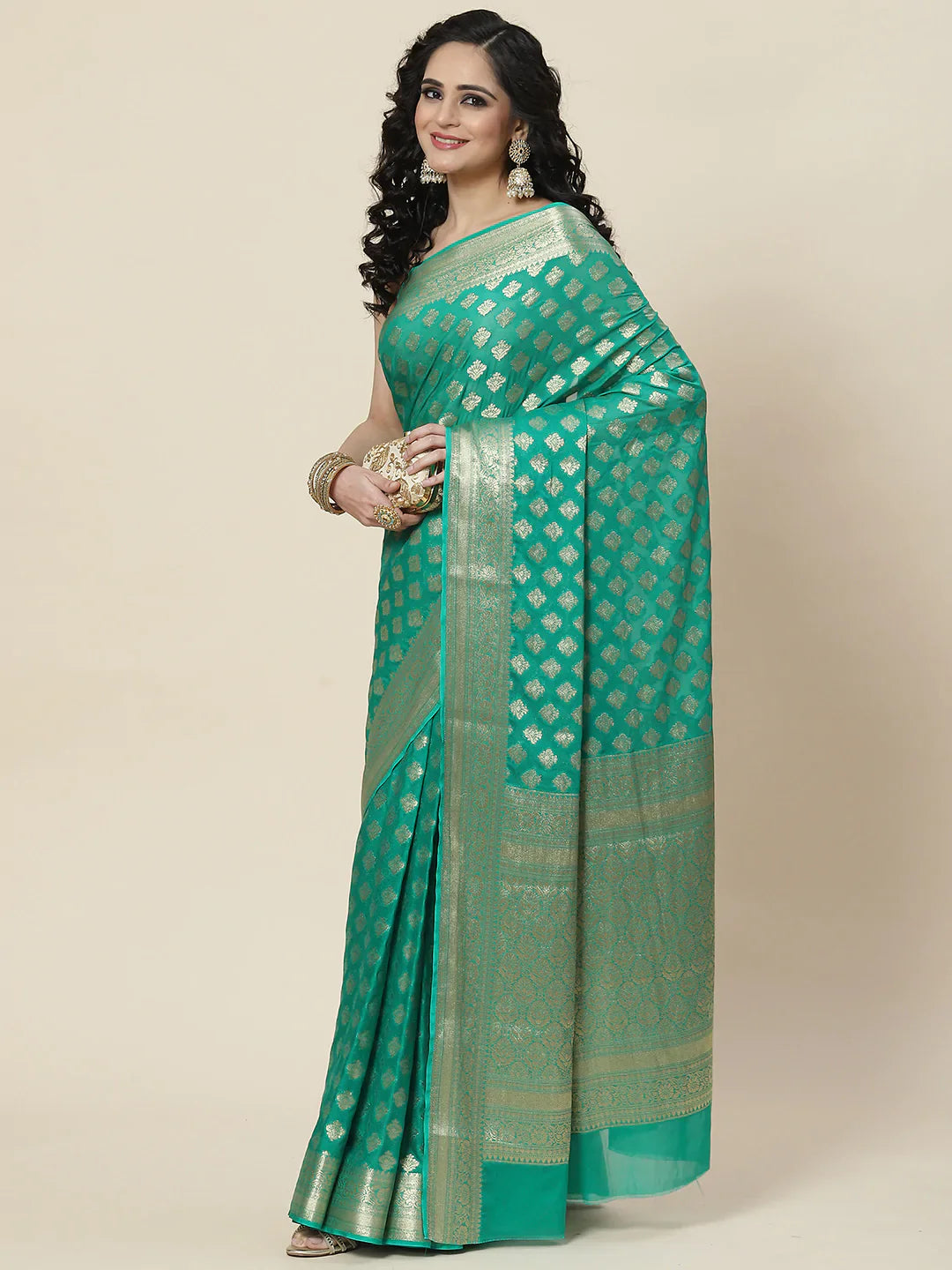 Zari Booti Chiffon Plain Saree