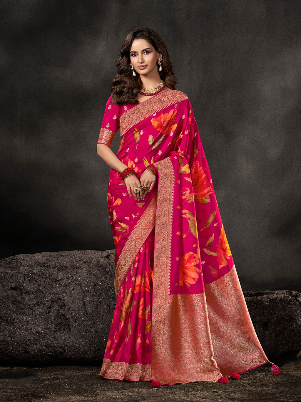 Floral Printed Dola Silk Saree