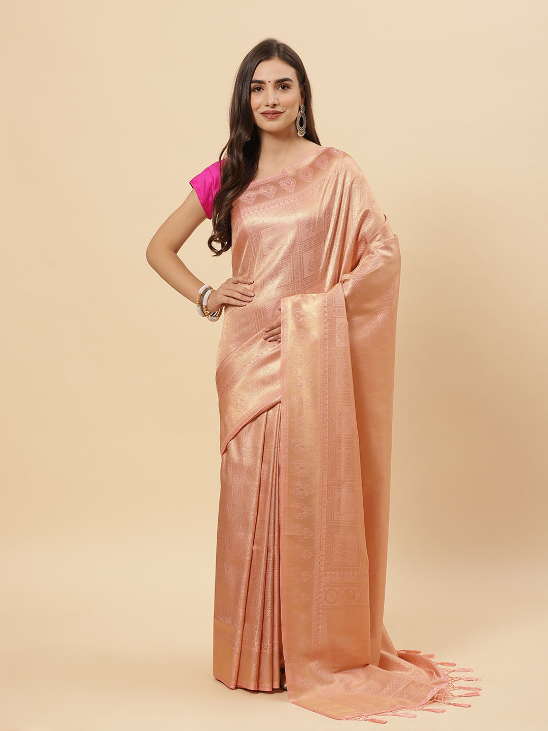 Brocade Zari Jaal Art Handloom Saree with Running blouse