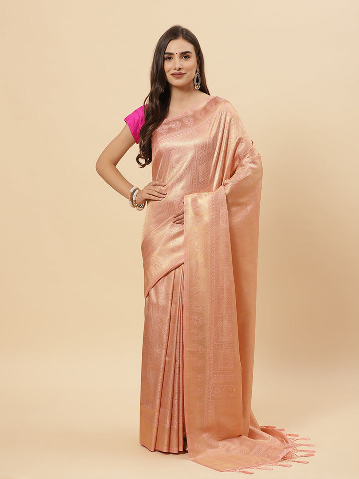 Brocade Zari Jaal Art Handloom Saree with Running blouse