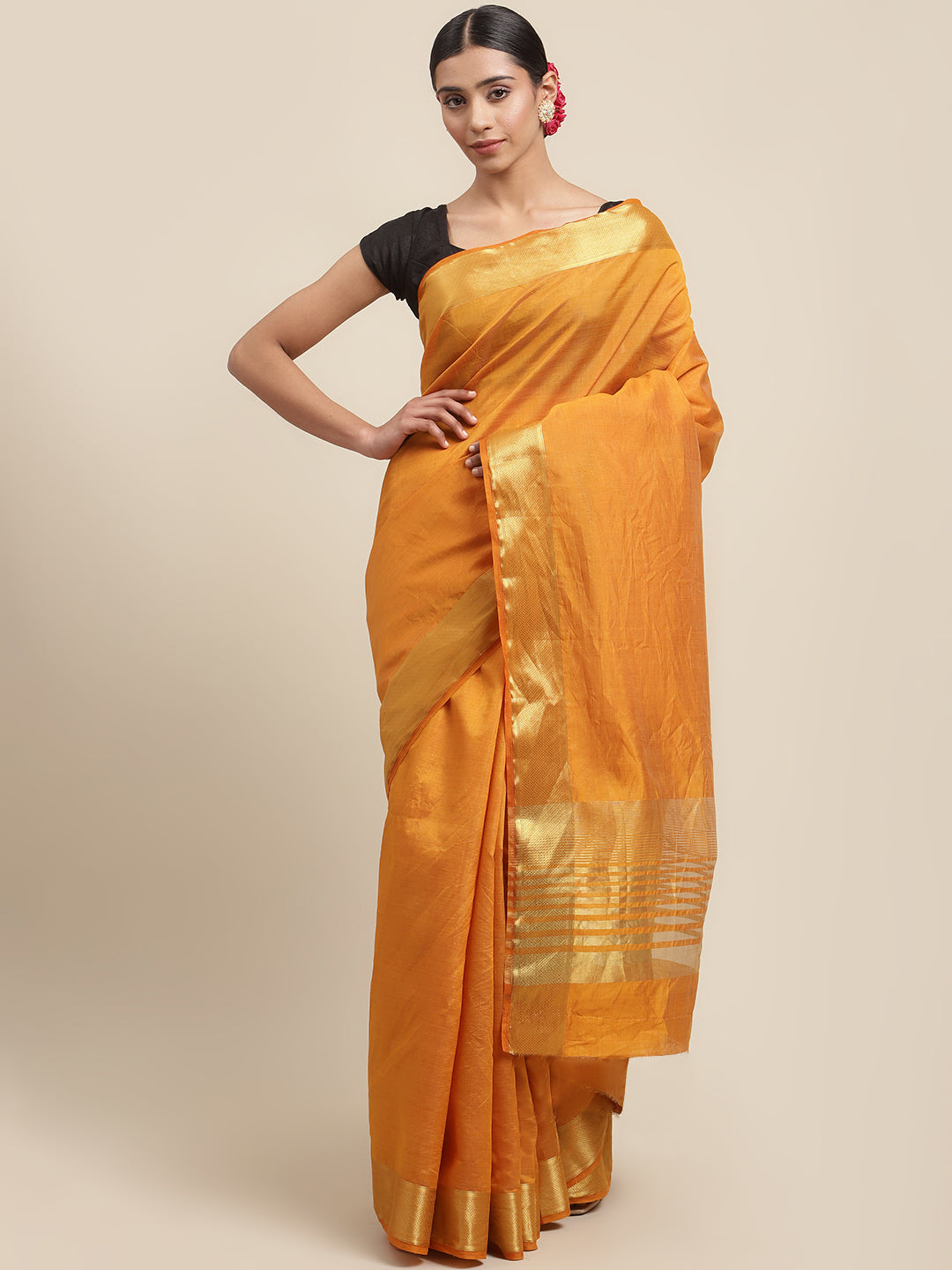 Plain Zari Border Art Handloom Woven Saree
