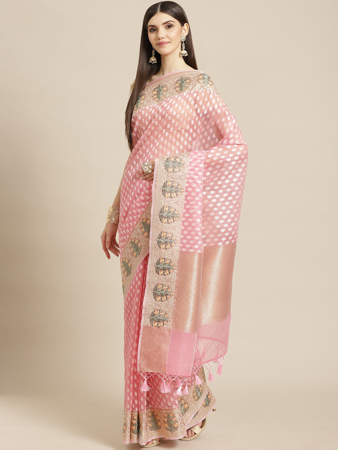 Resham Border Cotton Embroidered Saree